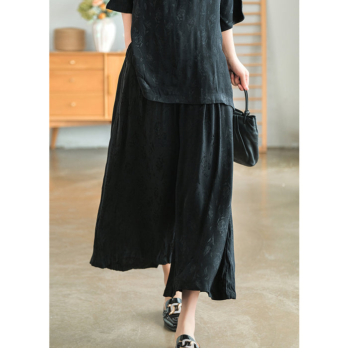Quần baggy lưng thun ống rộng thêu hoa văn nổi - NU7542