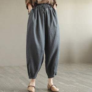 Quần baggy linen lưng thun dây rút gấu túm xếp ly - NU7555