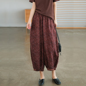 Quần baggy linen lưng thun hoa văn trừu tượng ống rộng - NU7085