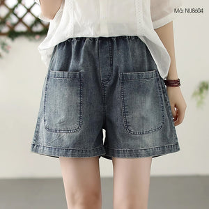 Quần sooc denim lưng thun  túi vuông một khuy cài - NU8604