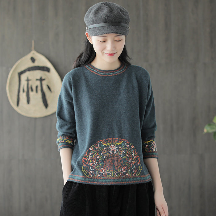 Áo T-shirt len jacquard dài tay cổ tròn - NU7775