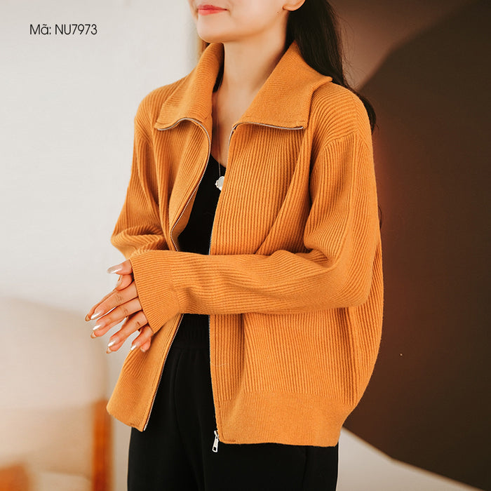 Áo khoác len dài tay cổ đứng khóa kéo - NU7973