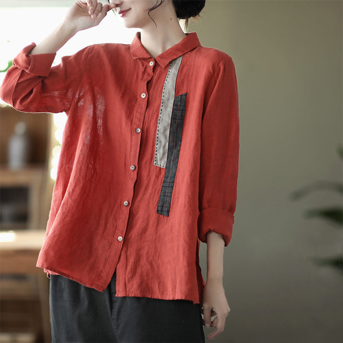 Áo sơ mi linen dài tay cổ đức may hai dải vải  - NU6717