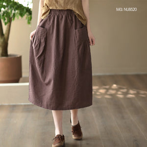 Chân váy linen retro hai túi ngang xếp ly - NU8520