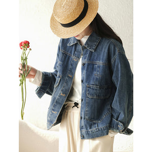 Áo khoác jacket denim dài tay cổ đức túi vuông - NU8251