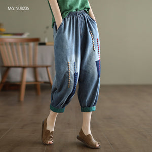 Quần baggy denim retro thêu X đối xứng - NU8206