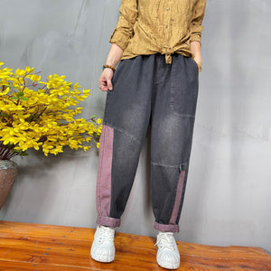 Quần baggy denim lưng thun túi lớn chắp vá mảng màu - NU7600