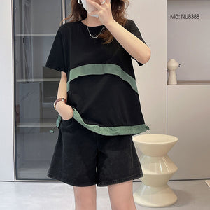 Áo T-shirt ngắn tay cổ tròn vạt dây rút - NU8388