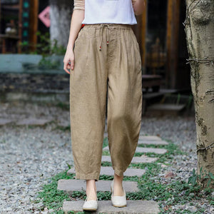 Quần baggy linen lưng thun dây rút hai túi chéo - NU6729