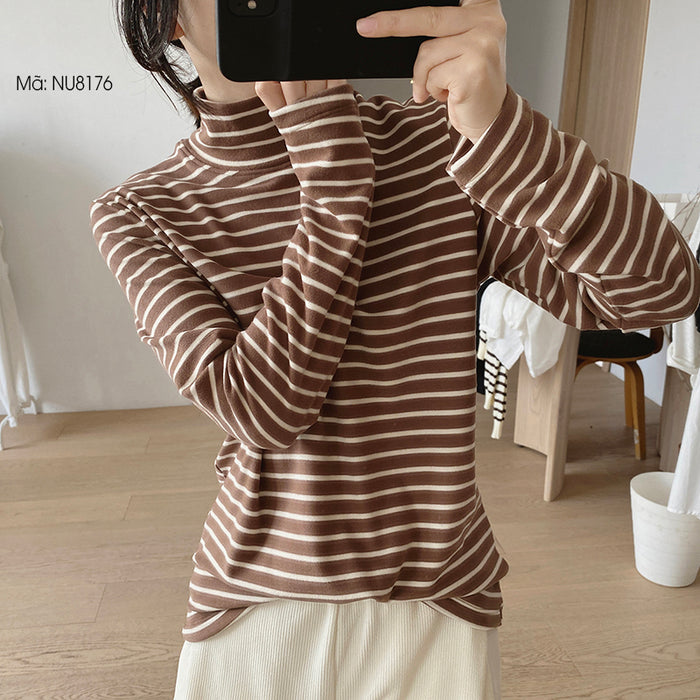 Áo T-shirt dài tay cổ lọ kẻ sọc ngang - NU8176