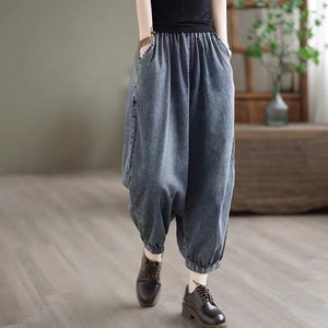 Quần baggy denim lưng thun hai túi chéo gấu túm - NU6905