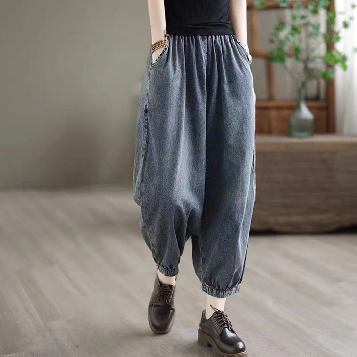 Quần baggy denim lưng thun hai túi chéo gấu túm - NU6905