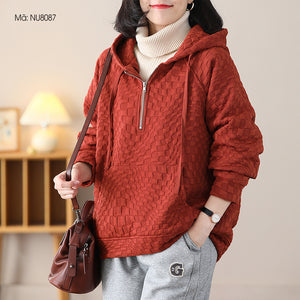 Áo hoodies len nhung đập caro dài tay chần lông - NU8087