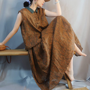 Áo sơ mi linen sát nách cổ đức khuy khuy tàu - NU7548