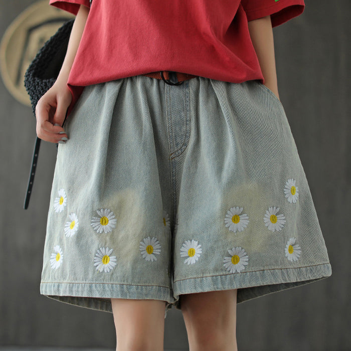 Quần sooc denim thêu hoa cúc - NU6808