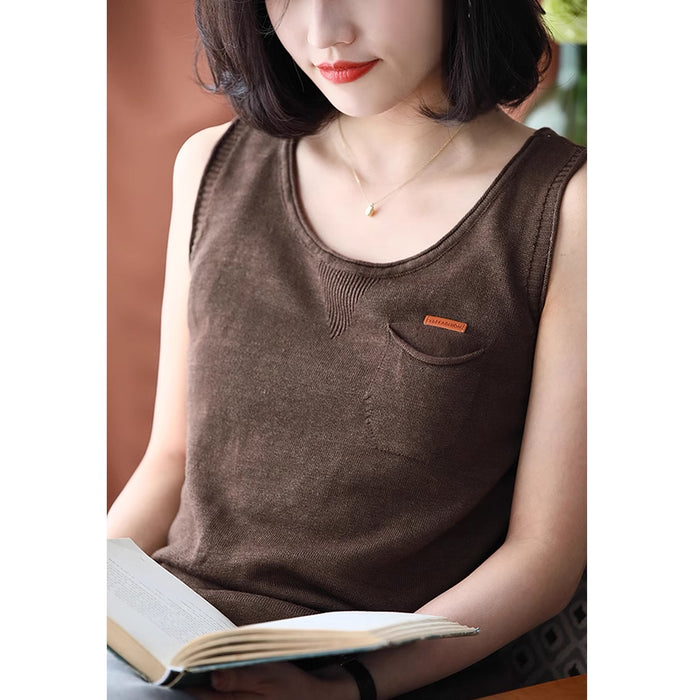 Áo T-shirt sát nách dệt kim cổ tròn một túi nhỏ - NU8662