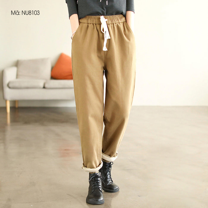 Quần baggy lưng thun dây rút lót lông - NU8103