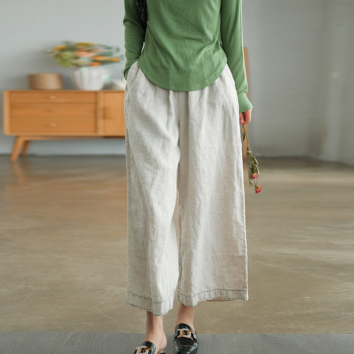 Quần baggy linen lưng thun ống rộng may chỉ nổi - NU7694