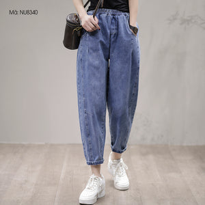 Quần baggy denim lưng thun ống côn hai túi sau - NU8340