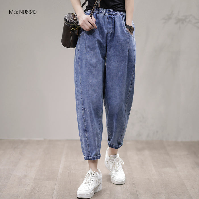 Quần baggy denim lưng thun ống côn hai túi sau - NU8340