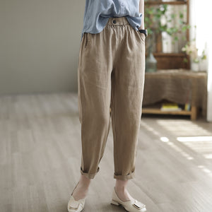 Quần baggy linen lưng thun ống đứng một khuy cài - NU7443
