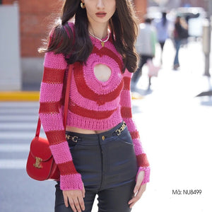 Áo len croptop đan hình tròn dài tay cổ tròn - NU8499