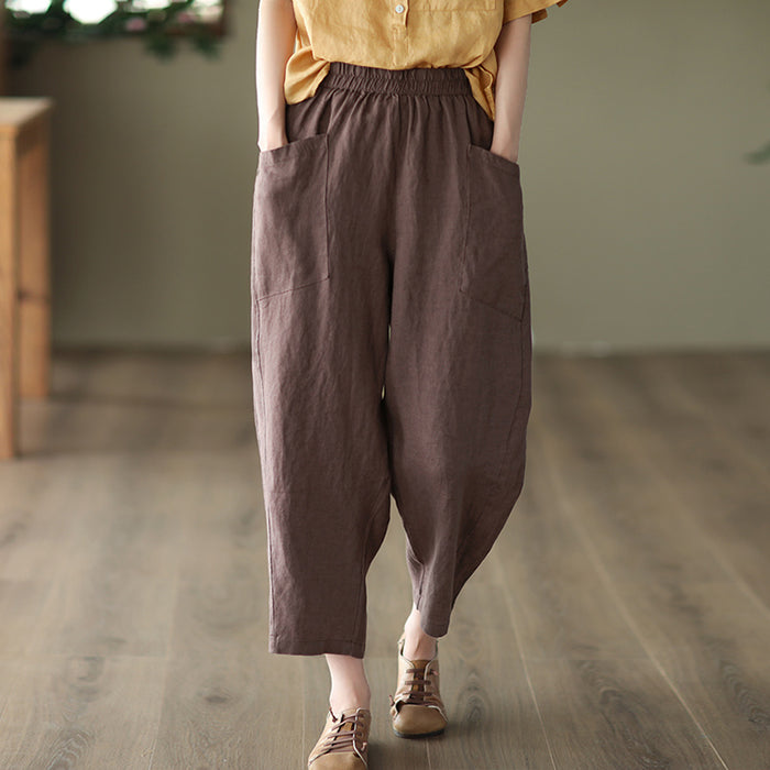 Quần baggy linen lưng thun túi vuông một màu - NU6970
