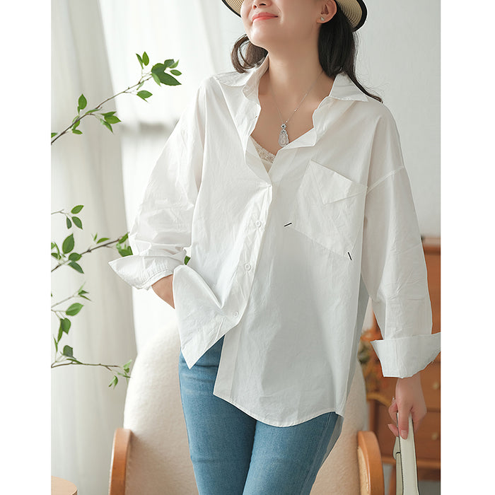 Áo sơ mi dài tay cổ đức vạt mullet form dài túi kiểu - NU7608
