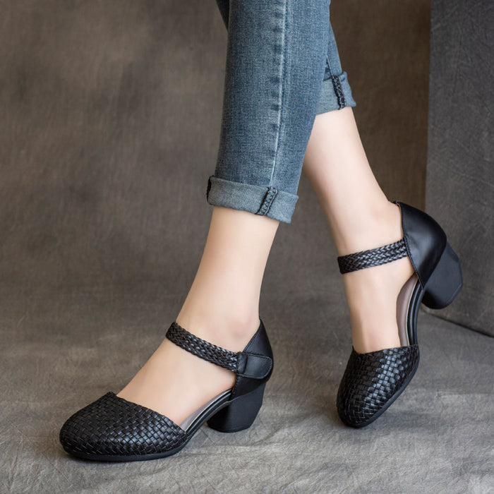 Giày da retro velcro kiểu dệt tay - NU5205
