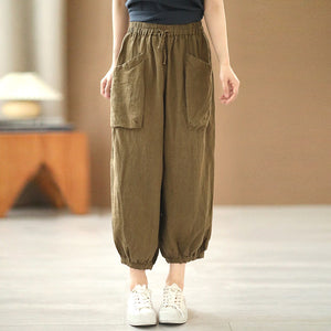 Quần baggy linen lưng thun dây rút kiểu túi hộp - NU7525