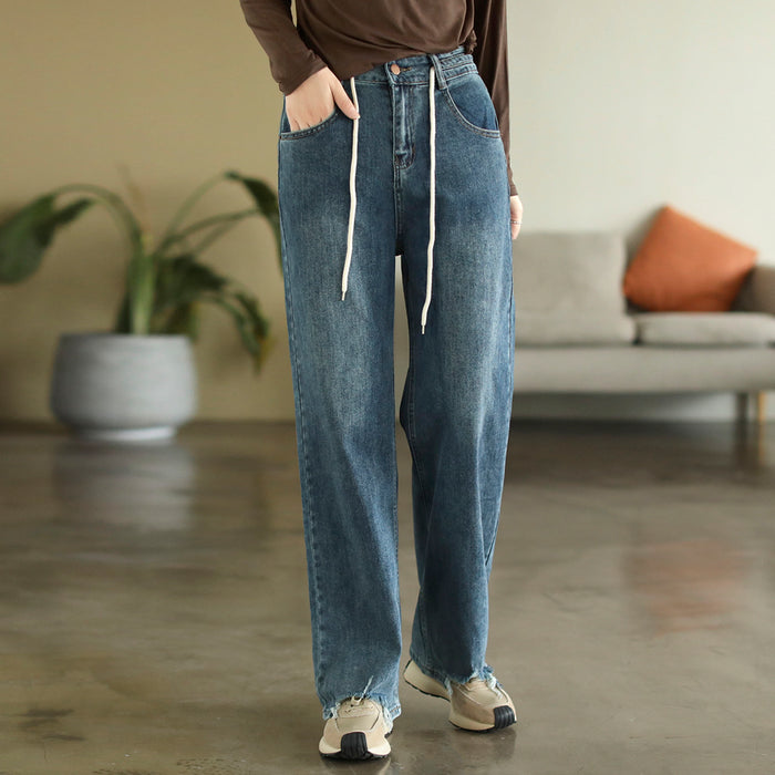 Quần baggy denim lưng thun dây rút ống kiểu rách - NU7716