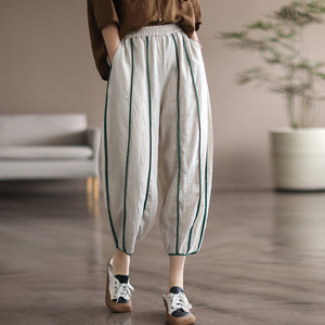 Quần baggy linen lưng thun may đường sọc - NU7293
