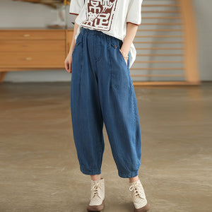 Quần baggy denim lưng thun hai túi kiểu đính khuy - NU7055