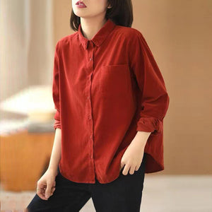 Áo sơ mi nhung dài tay cổ đức một túi - NU6695