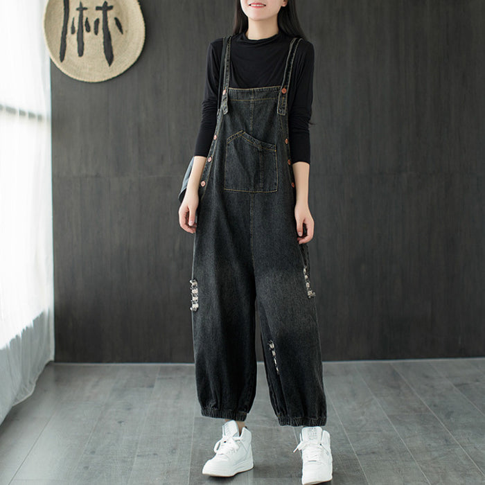 Quần baggy yếm denim retro túi kiểu sờn - NU6618
