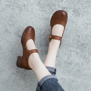 Giày da retro đế cao quai khóa gài mũi tròn - OD1234