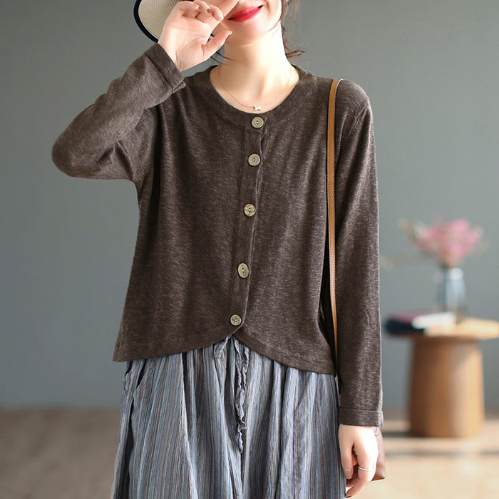 Áo khoác len cardigan dệt kim dài tay cổ tròn - NU7672
