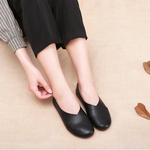 Giày da retro Morigirl đế bệt mũi tròn - NU4815