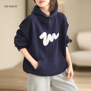 Áo hoodies dài tay lót lông in chữ - NU8135