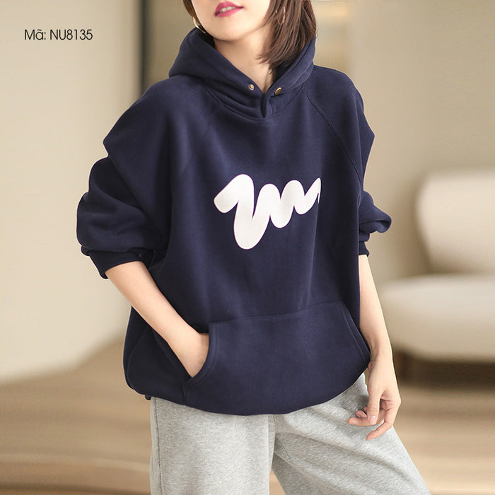 Áo hoodies dài tay lót lông in chữ - NU8135