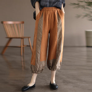 Quần baggy linen lưng thun phối vải màu gấu thắt dây - NU7367