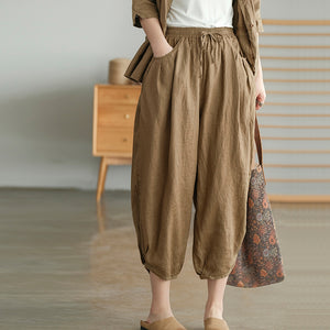 Quần baggy linen lưng thun túi tròn - NU5589