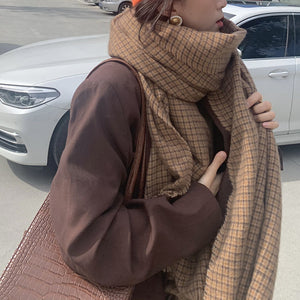 Khăn quàng len cashmere kẻ sọc caro phong cách retro - NU7806