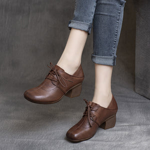 Giày da retro may thủ công cột dây đế cao - OD0727