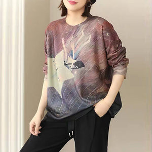 Áo len cashmere dài tay cổ tròn in những ngôi sao - NU7778