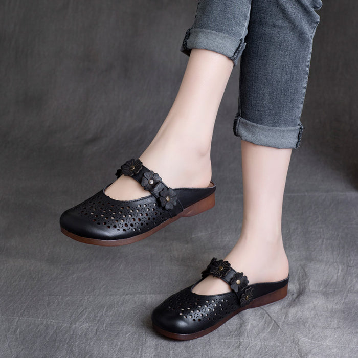 Giày lười họa tiết đục lỗ quai đính hoa - NU4324