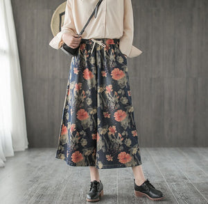 Quần baggy denim ống loe in hoa lá - NU2673 - kamaka.vn - thời trang nhật