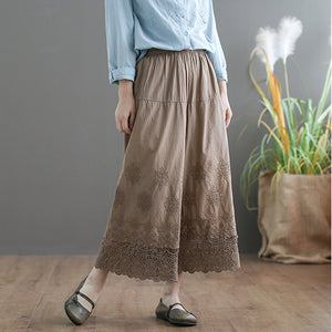 Quần baggy linen lưng thun thêu ren - NU5325