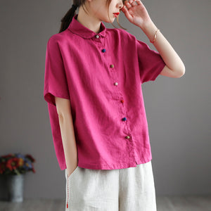 Áo sơ mi linen ngắn tay cổ pipi khuy tròn màu sắc - NU5682