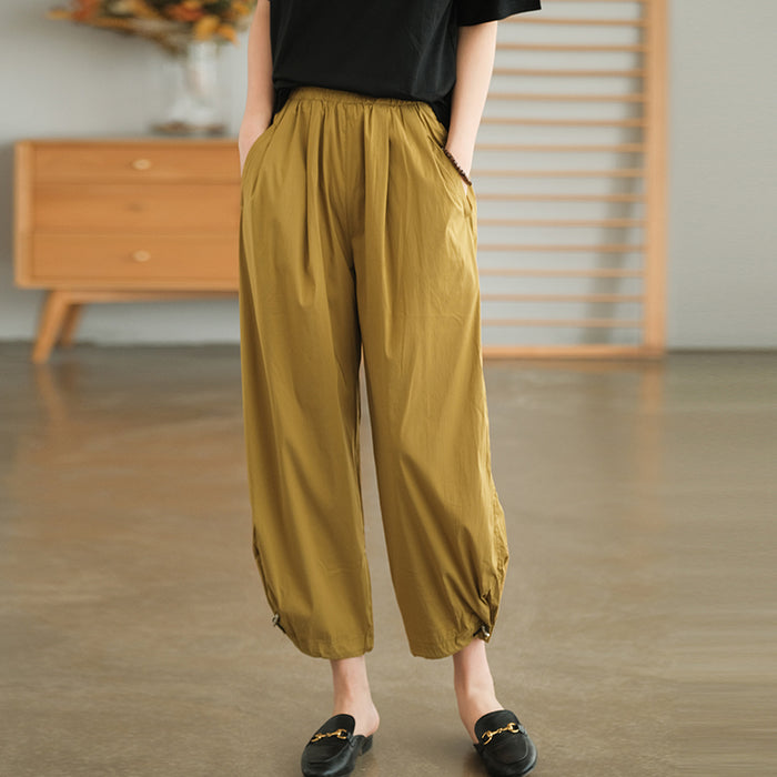 Quần baggy đơn sắc lưng thun ống rộng có dây rút - NU7414